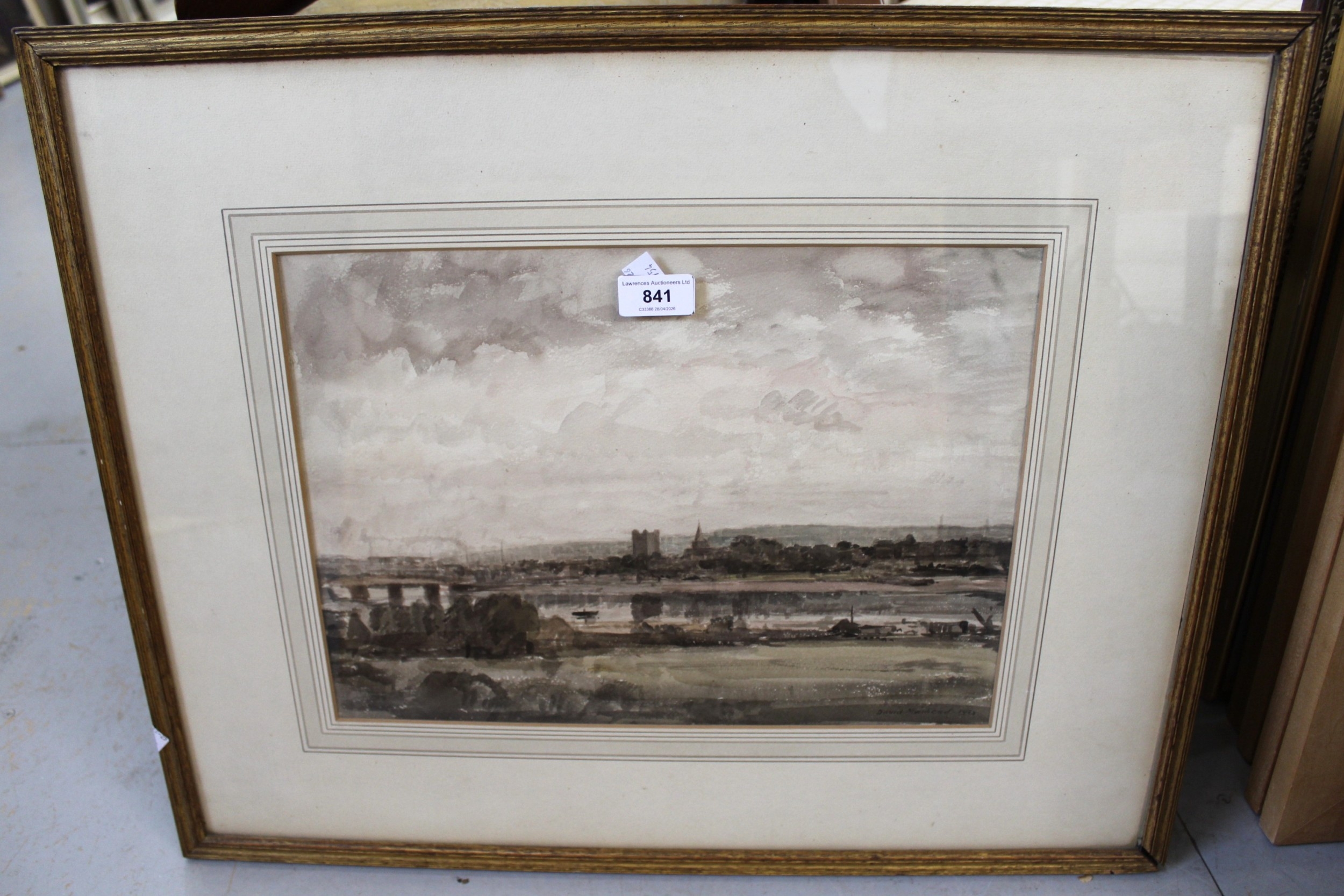 David Muirhead, watercolour, extensive landscape with a town across the ...