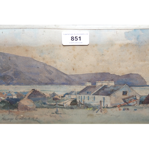 George Collie, watercolour, river estuary with cottages, 17 x 28cm, framed