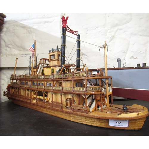 97 - Wooden model of steam boat ' Mississippi ', together with a wooden model of a naval craft