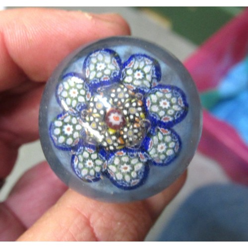 481 - Small collection of paperweights and two Millefiori glass perfume bottles (one at fault), six other ... 