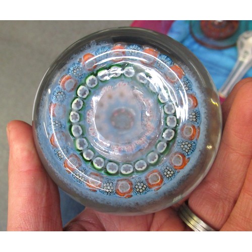 481 - Small collection of paperweights and two Millefiori glass perfume bottles (one at fault), six other ... 