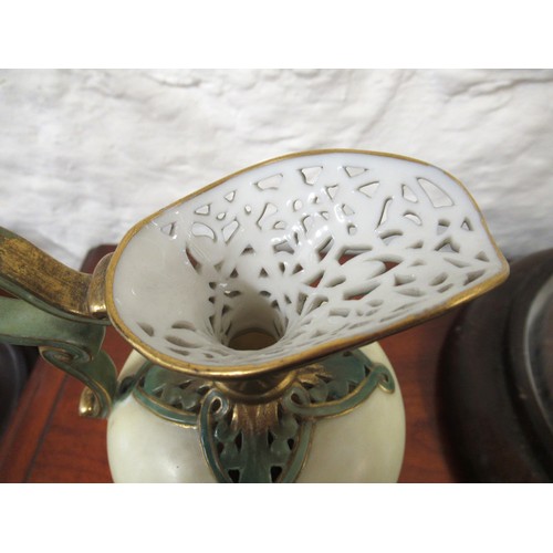 510 - Royal Worcester blush ivory pedestal jug vase, painted with birds on a branch in a landscape, togeth... 