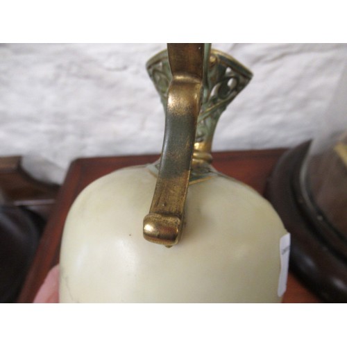 510 - Royal Worcester blush ivory pedestal jug vase, painted with birds on a branch in a landscape, togeth... 