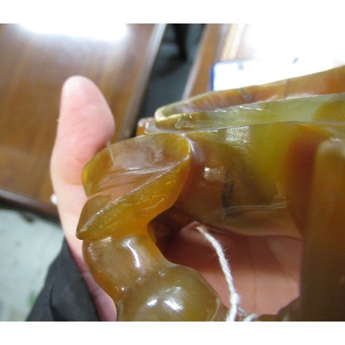 81 - Chinese carved quartz vase, together with a carved agate fruit form dish (minus cover)