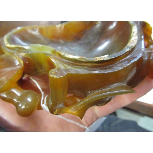 81 - Chinese carved quartz vase, together with a carved agate fruit form dish (minus cover)