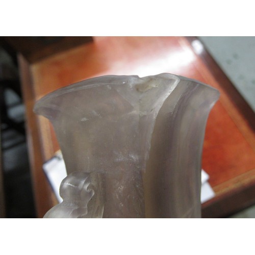 81 - Chinese carved quartz vase, together with a carved agate fruit form dish (minus cover)