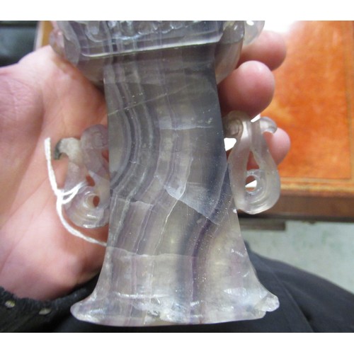 81 - Chinese carved quartz vase, together with a carved agate fruit form dish (minus cover)