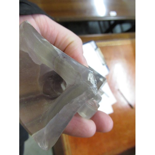 81 - Chinese carved quartz vase, together with a carved agate fruit form dish (minus cover)