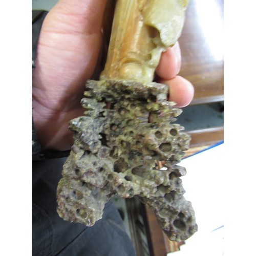 84 - Carved soapstone group of birds, together with a carved soapstone figure of a Chinese deity