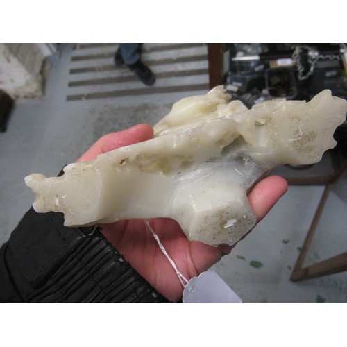 84 - Carved soapstone group of birds, together with a carved soapstone figure of a Chinese deity