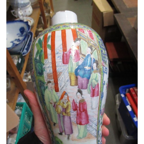 503 - 19th Century Canton baluster form vase decorated with panels of figures and baskets of flowers, 29cm... 