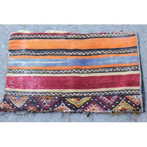 4 - Two Kelim cushions, various similar smaller cushions, two small flat weave mats and various bags