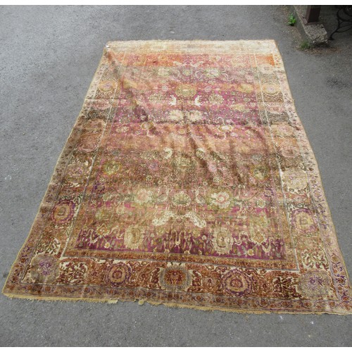 3 - Antique Kayseri rug with all over palmette and animal design on a claret ground with borders, 290 x ... 