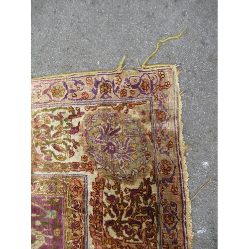 3 - Antique Kayseri rug with all over palmette and animal design on a claret ground with borders, 290 x ... 