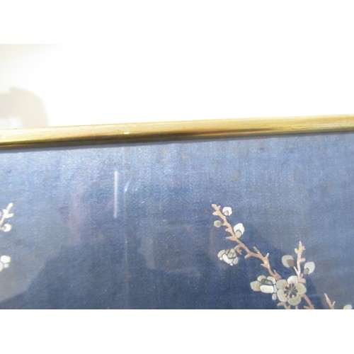 42 - Chinese embroidered silkwork panel, birds in foliage, 55 x 35cm, gilt framed