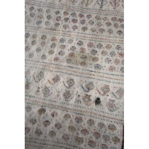 2 - Two flat weave and part piled tribal Kelim rugs of horizontal banded design, 98 x 70cm approximately