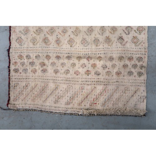 2 - Two flat weave and part piled tribal Kelim rugs of horizontal banded design, 98 x 70cm approximately