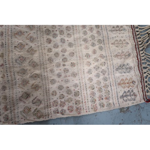 2 - Two flat weave and part piled tribal Kelim rugs of horizontal banded design, 98 x 70cm approximately