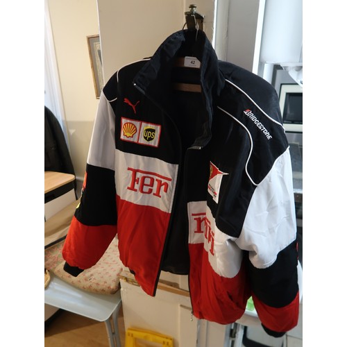 42 - Ferrari Bridgestone jacket, with advertising for Shell and UPS