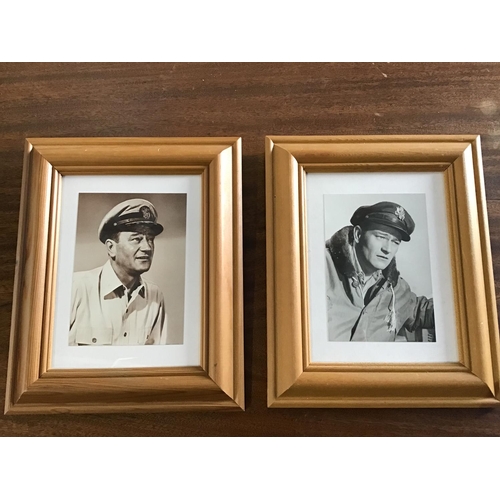 222 - John Wayne pair of photographs. Two black and white photos in matching wooden frames. 11x9