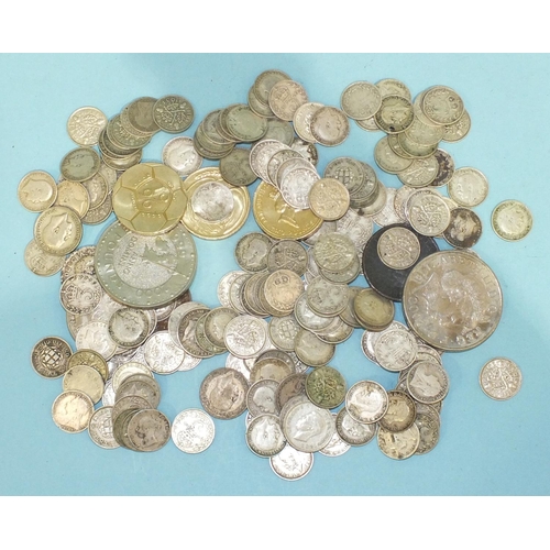 111 - A collection of various British and world coinage, including approximately 170 pre-1947 silver 3d, e... 