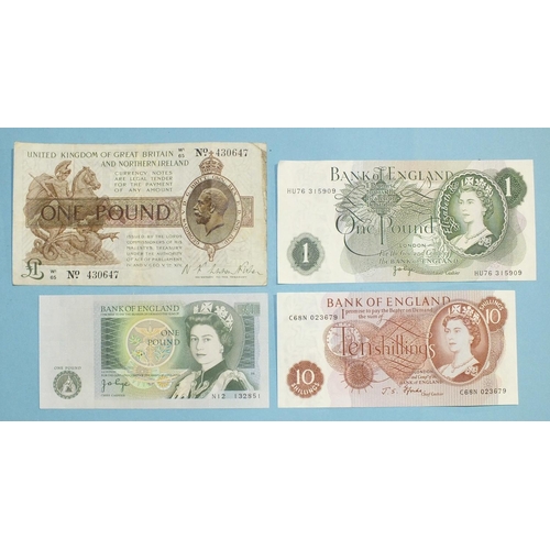 113 - A second Fisher issue Britannia issue £1 note WI/65 No. 430647, centre fold, some staining, a Catter... 