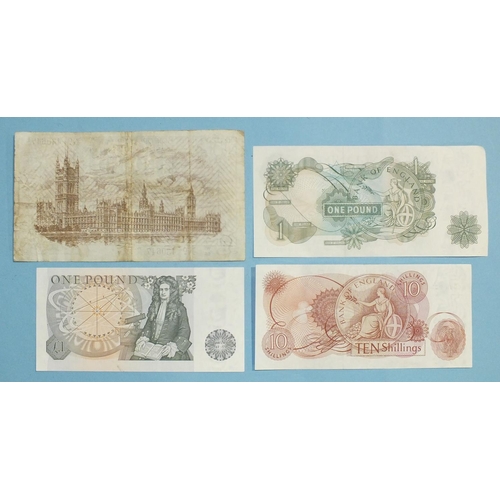 113 - A second Fisher issue Britannia issue £1 note WI/65 No. 430647, centre fold, some staining, a Catter... 