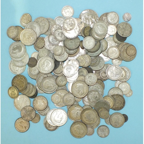 120 - A collection of silver British coinage, mainly pre-1947, (approx £12 in value.)