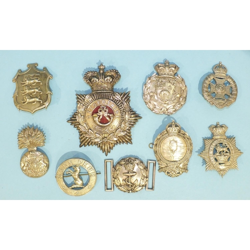 125 - An Oxfordshire Regiment cap badge, a Mine Clearance Service cap badge, six others and a Royal Navy W... 