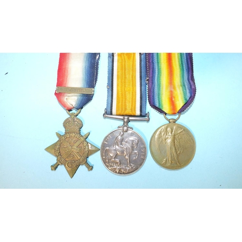 135 - A WWI group of three medals awarded to T-16819 Sjt C J Wellings ASC: Mons Star and clasp, British Wa... 