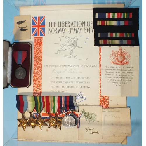 137 - A group of eight medals awarded to K65285 G H Osborne S P O HMS Drake: 1939-45, Atlantic, Africa, Pa... 