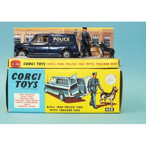 144 - Corgi Toys, 448 BMC Mini Police Van with Tracker Dog, boxed with inner tray and packing, in near min... 