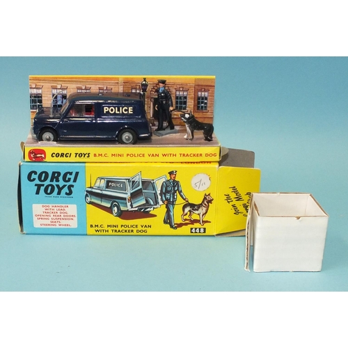 144 - Corgi Toys, 448 BMC Mini Police Van with Tracker Dog, boxed with inner tray and packing, in near min... 