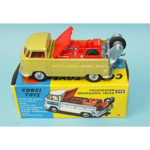 145 - Corgi Toys, 490, Volkswagen Breakdown Truck, avocado body, red 