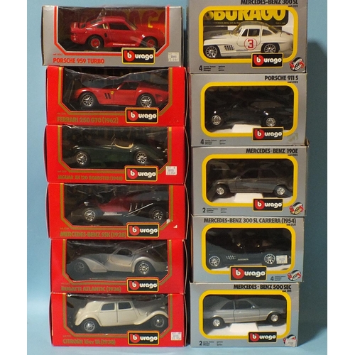 154 - Eleven boxed Burago 1:24 diecast cars, mainly sports cars, (11).