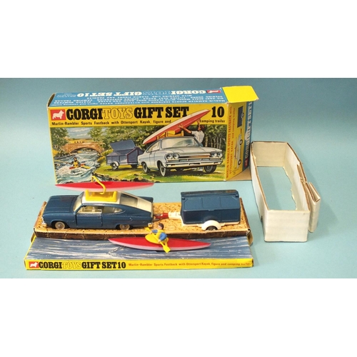 158 - A Corgi Toys Gift Set 10, Marlin Rambler Sports Fastback with Ottersport Kayak, figure and camping t... 