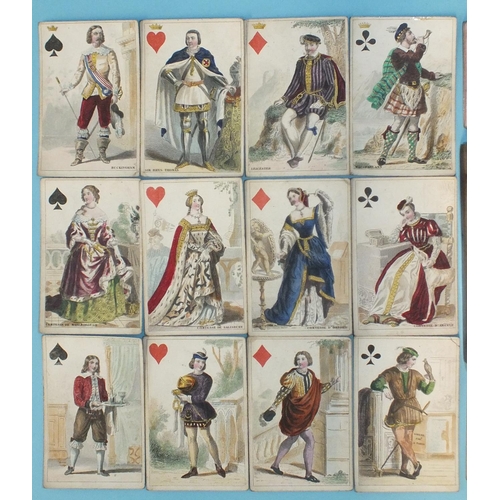 34 - A pack of Gilbert, Paris playing cards, (51/52, no.4?) with named Elizabethan figures as court cards... 