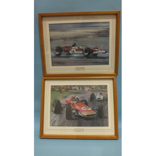 74 - Motor Racing interest: a set of four framed Grand Prix and other motor racing prints after Michael T... 