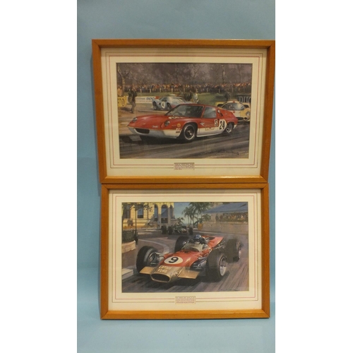 74 - Motor Racing interest: a set of four framed Grand Prix and other motor racing prints after Michael T... 