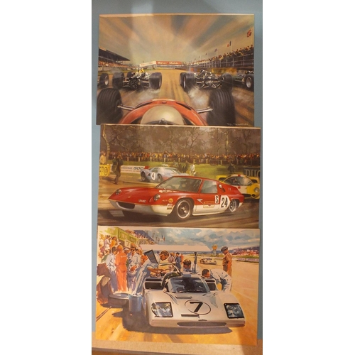 74 - Motor Racing interest: a set of four framed Grand Prix and other motor racing prints after Michael T... 