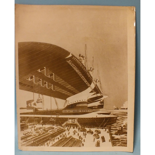 77 - Eight press photographs c1930's of aviation and shipping interest: one of an artist's impression of ... 