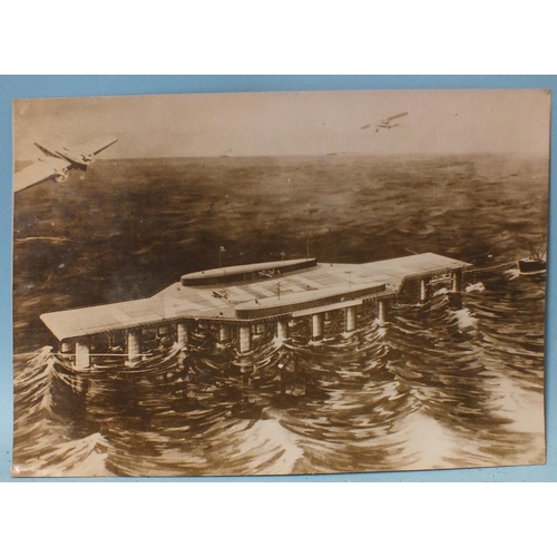 77 - Eight press photographs c1930's of aviation and shipping interest: one of an artist's impression of ... 