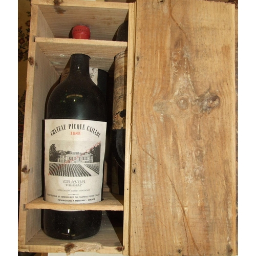 10 - Chateau Picque Caillou, Grand Vin de Graves 1985, six 1.5L bottles, owc (open), (labels damaged), (6... 
