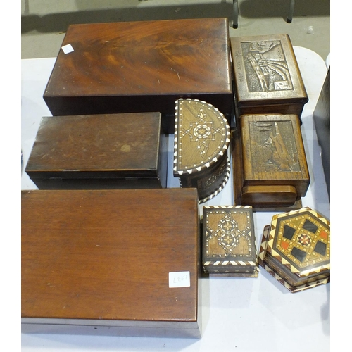 148 - A Victorian mahogany lap desk, 36cm wide, an early-20th century sewing box with lidded compartments,... 