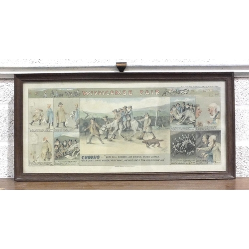 157 - A framed 'Widdecombe Fair' coloured print, 26.5 x 59.5cm.