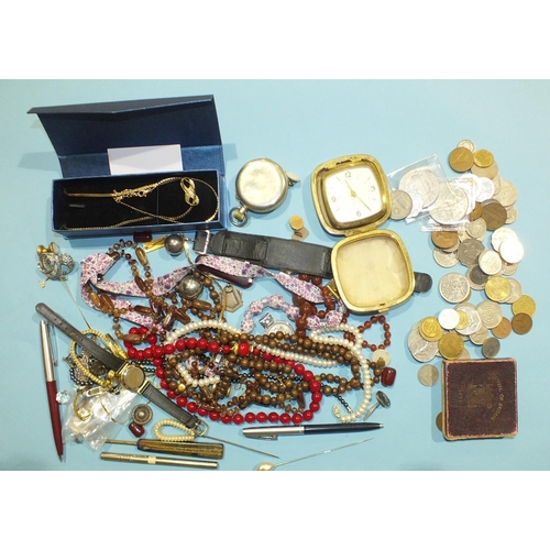 202 - A quantity of costume jewellery, coins and miscellaneous items.