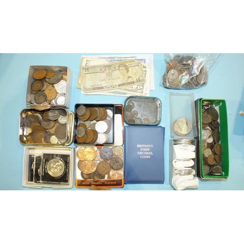 213 - A collection of various British and World coinage and bank notes.