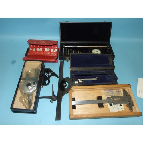 73 - An Allbrit 625C planimeter in case, a Mercer AM 1944 gauge, a Starrett radius gauge set, a Russian i... 