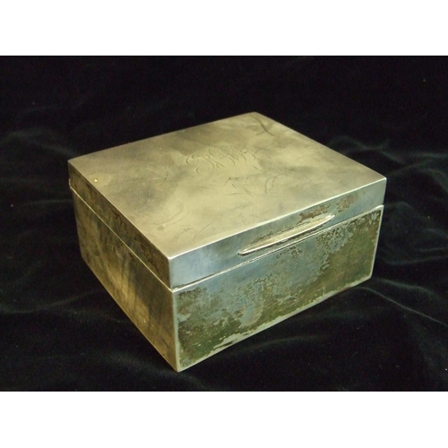 28 - A plain rectangular cigarette box with cedar lining, Birmingham 1910, 10.5cm, engraved with initials... 