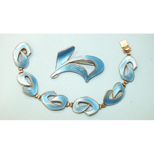 284 - Ivar T Holth, a Norwegian silver and blue guilloche enamel link bracelet of six stylised 'C'-shaped ... 